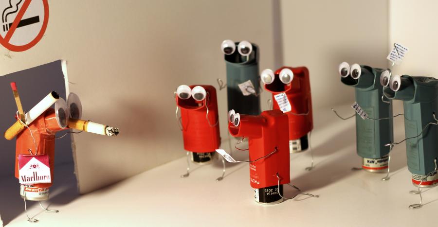The Intervention of an Inhaler by Bryan Matthew Boutwell Funny Art instillation, humorous art instillation, using inhalers as a parody of an intervention, Bryan Matthew Boutwell, Live Fiction