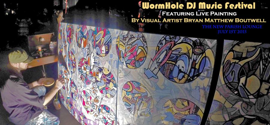 Artist Bryan Boutwell paints live at WormHole DJ Music Festival S.F. Bay