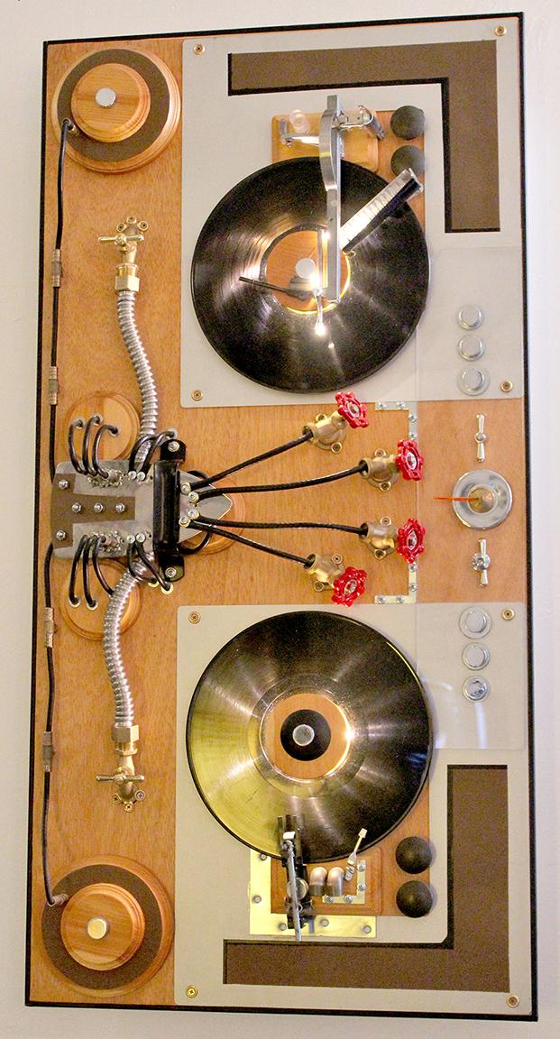 HouseHold Music Sculpture Featured at White Walls Gallery, San Francisco Bombay Artisan Art Competition White Walls Gallery San Francisco Exhibits Winning Art Work for Bombay Artisan Competition, pic of Household Music sculpture by artist Bryan Boutwell