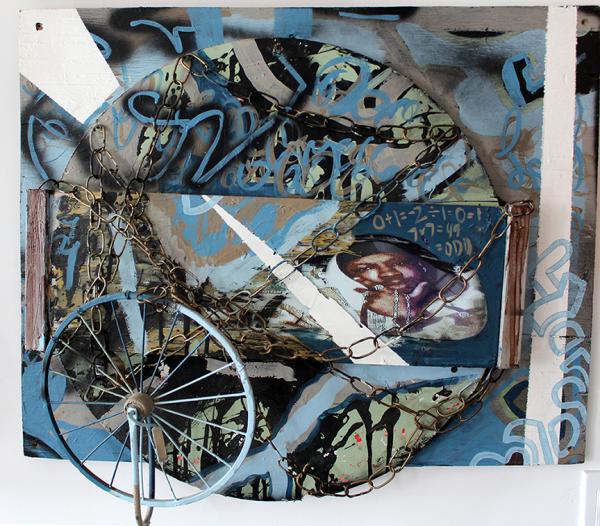 Chained To The Ghetto, Abstract Mixed Media abstract raised relief sculpture painting by Bryan Matthew Boutwell, trapped in the ghetto, Runnamuck Syracuse Ny,San Francisco Art Galleries, NYC Art Galleries, Live Fiction, Oakland Artists