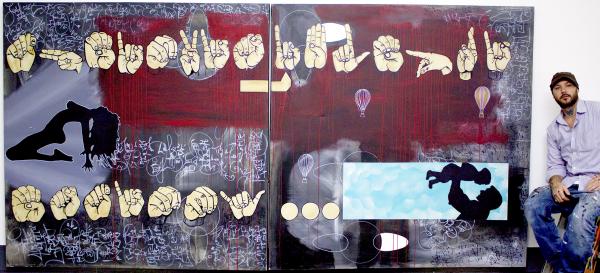 Signs Of Change, large scale abstract painting,Bryan Matthew Boutwell,acrylic,spray paint,oil marker,on canvass,sign language, hands, getting sober for our children, San Francisco Art Galleries,Oakland CA artists,original and modern abstract art